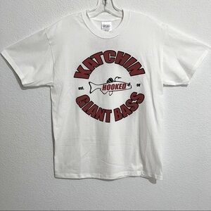 Katchin Giant Bass Hooked White & Red Graphic Short Sleeve T Shirt Unisex XL
